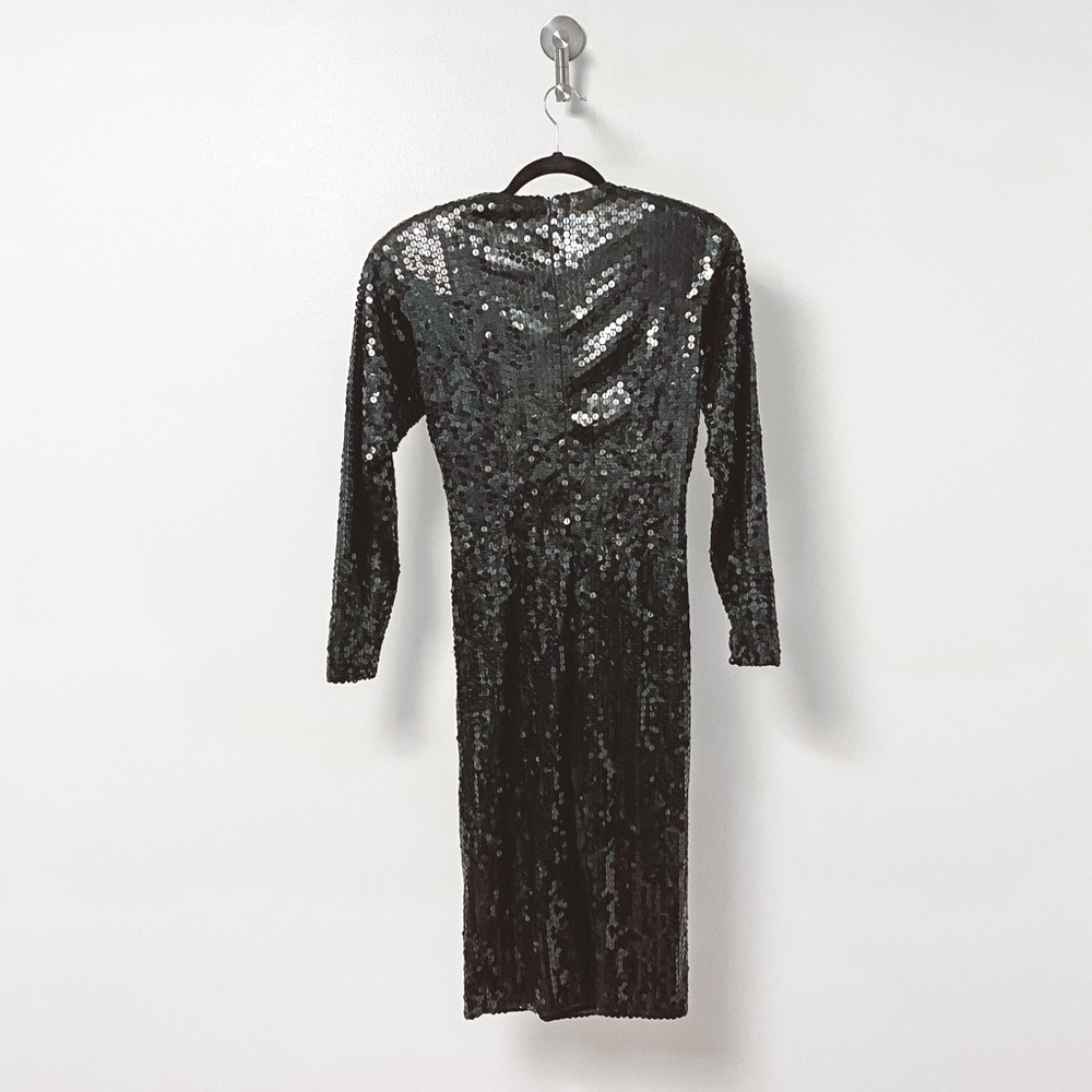 Vintage Oleg Cassini Sequins Knot Front Long Sleeve Cocktail Party Dress Black‎ - Picture 3 of 8